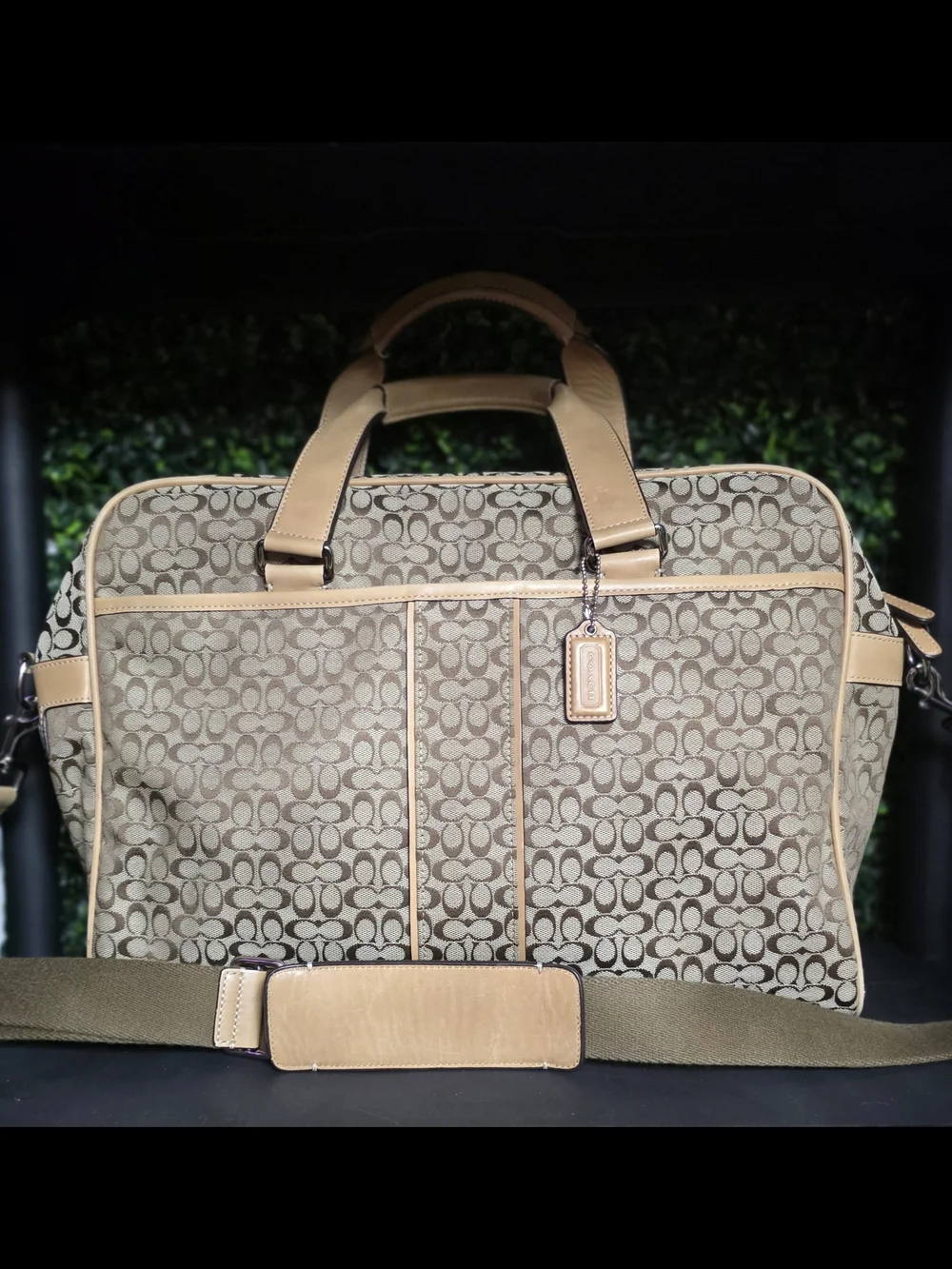 Coach Heritage Signature C canvas laptop briefcase bag (Style F70181) trimmed in